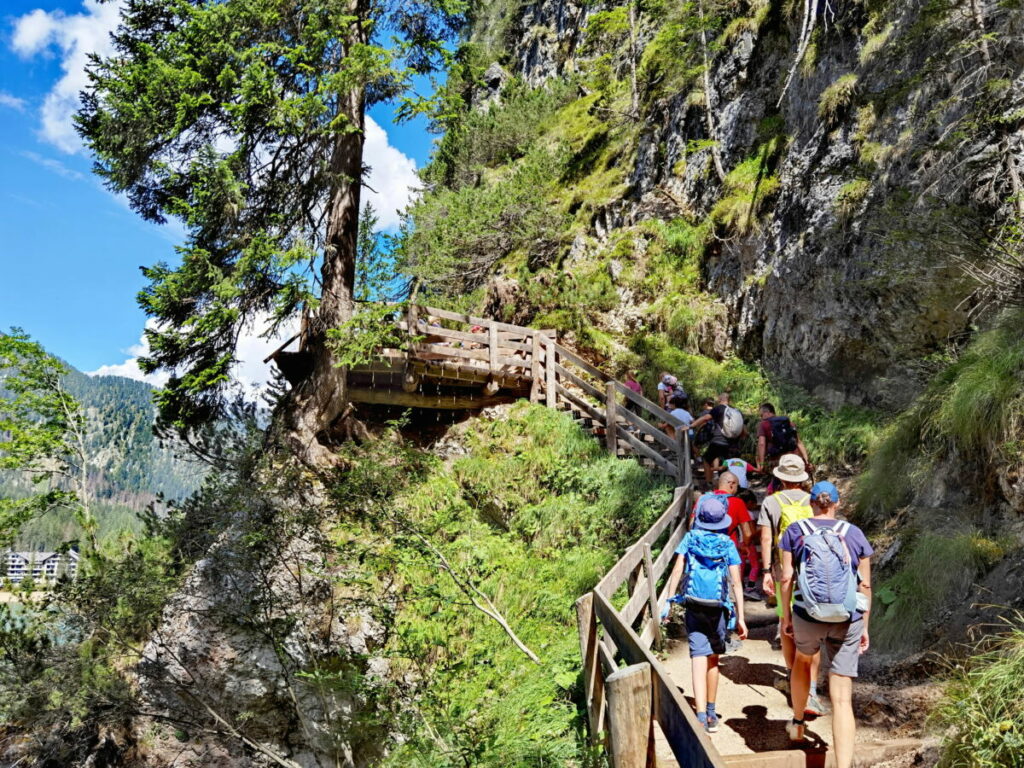 Das ist der Wandersteig, auf dem es über Stufen am Ostufer hinauf geht - mit tollen Ausblicken